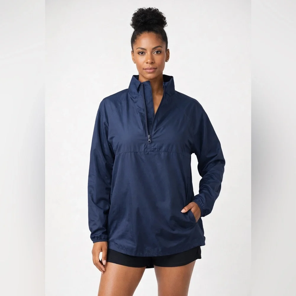 Ultra Club Navy Quarter Zip Windbreaker Pullover Jacket Athleisure Coastal